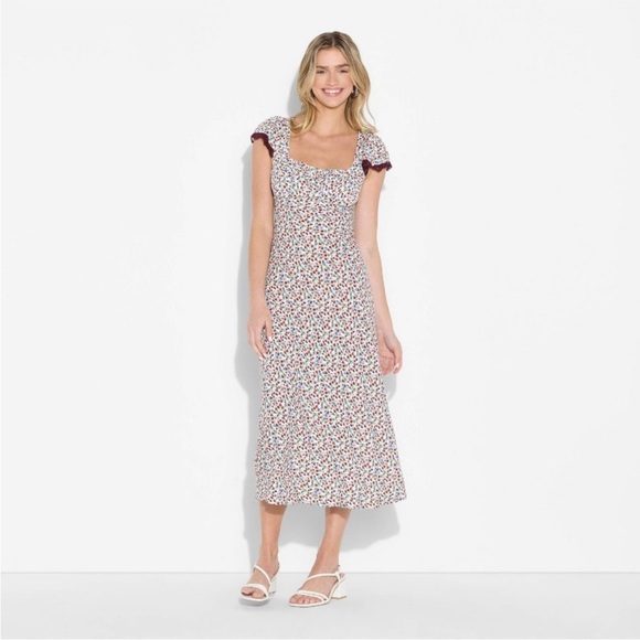 Women's Flutter Cap Sleeve Maxi A-Line Dress - Wild Fable™ Off-White Floral L - Picture 2 of 9